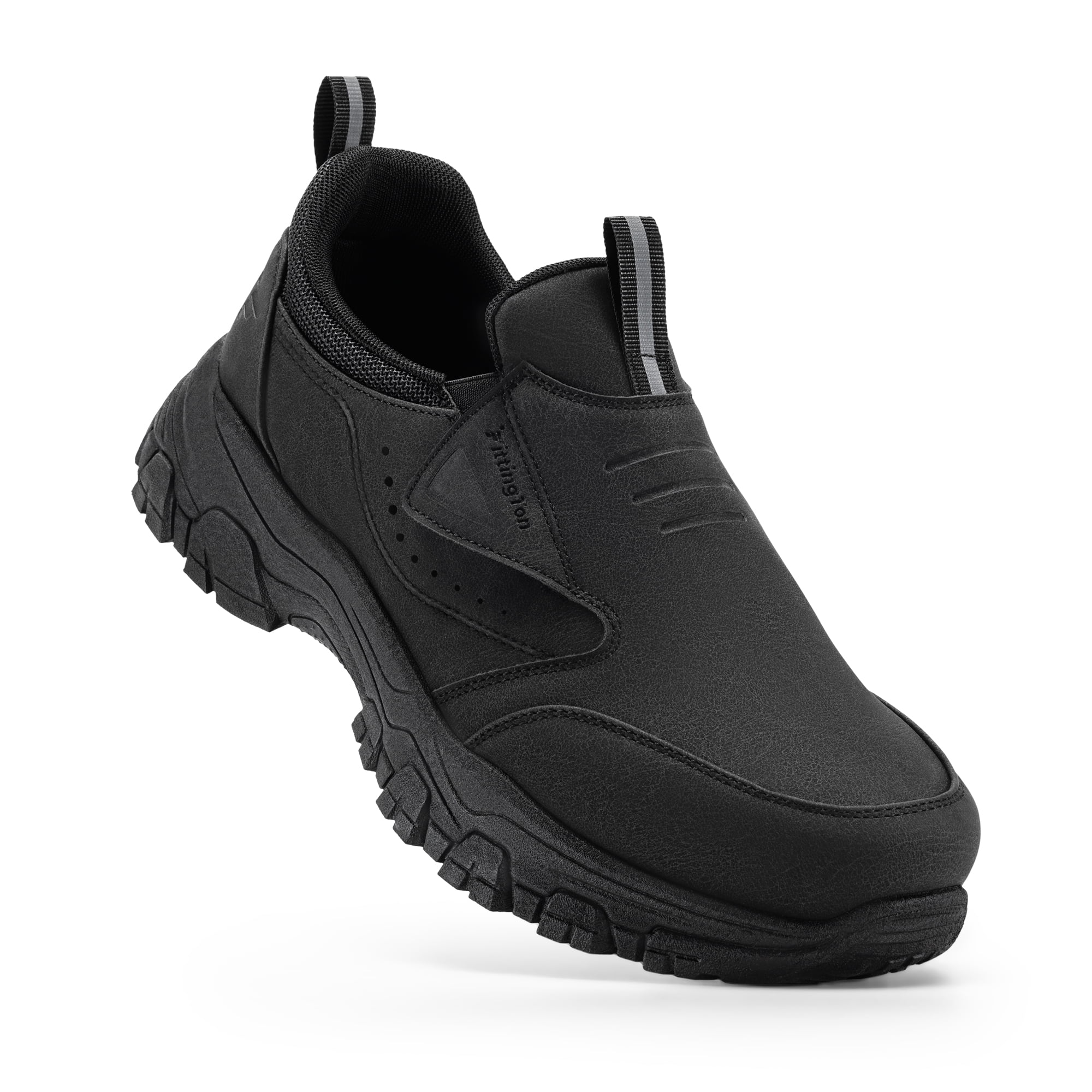 Fittington Slip on Shoes for Men Hiking Walking Shoes Trekking Loafer with Arch Support, Black-Size 8
