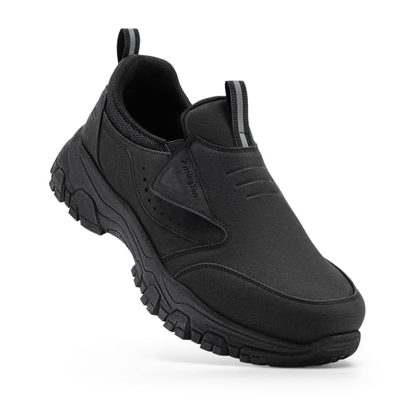 Fittington Slip on Shoes for Men Hiking Walking Shoes Trekking Loafer with Arch Support, Black-Size 8