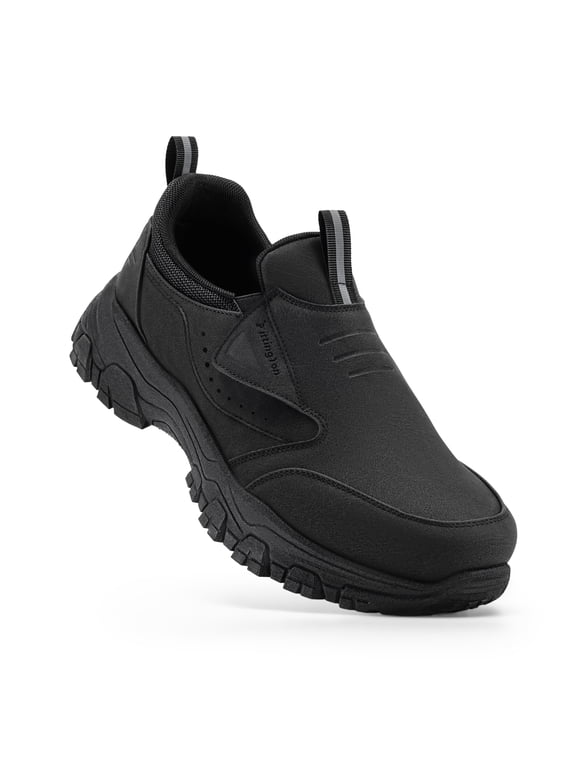 Slip on Shoes for Men Hiking Walking Shoes Trekking Loafer with Arch Support, Black-Size 8