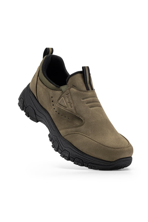 Slip on Shoes for Men Hiking Walking Shoes Trekking Loafer with Arch Support, Light Brown-Size 12