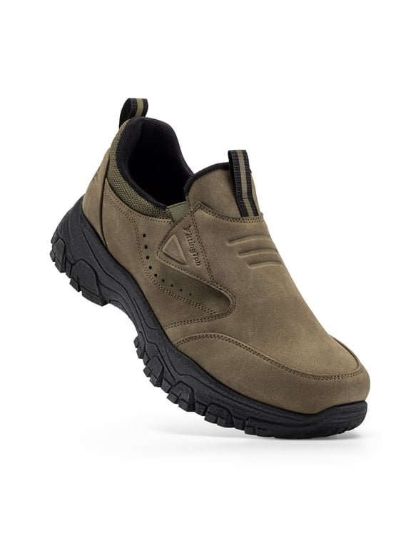 Slip on Shoes for Men Hiking Walking Shoes Trekking Loafer with Arch Support, Light Brown-Size 8