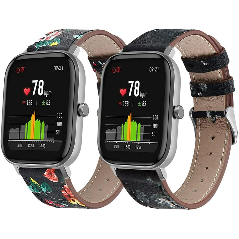 Fitturn Leather Watchband Compatible With Hero Band Iii Donerton Popglory Canmixs P22 Agptek Lw31 Smart Watch Genuine Leather Replacement 20Mm Sport Wrist Strap Bracelet With Stainless Metal Buckle Wa...