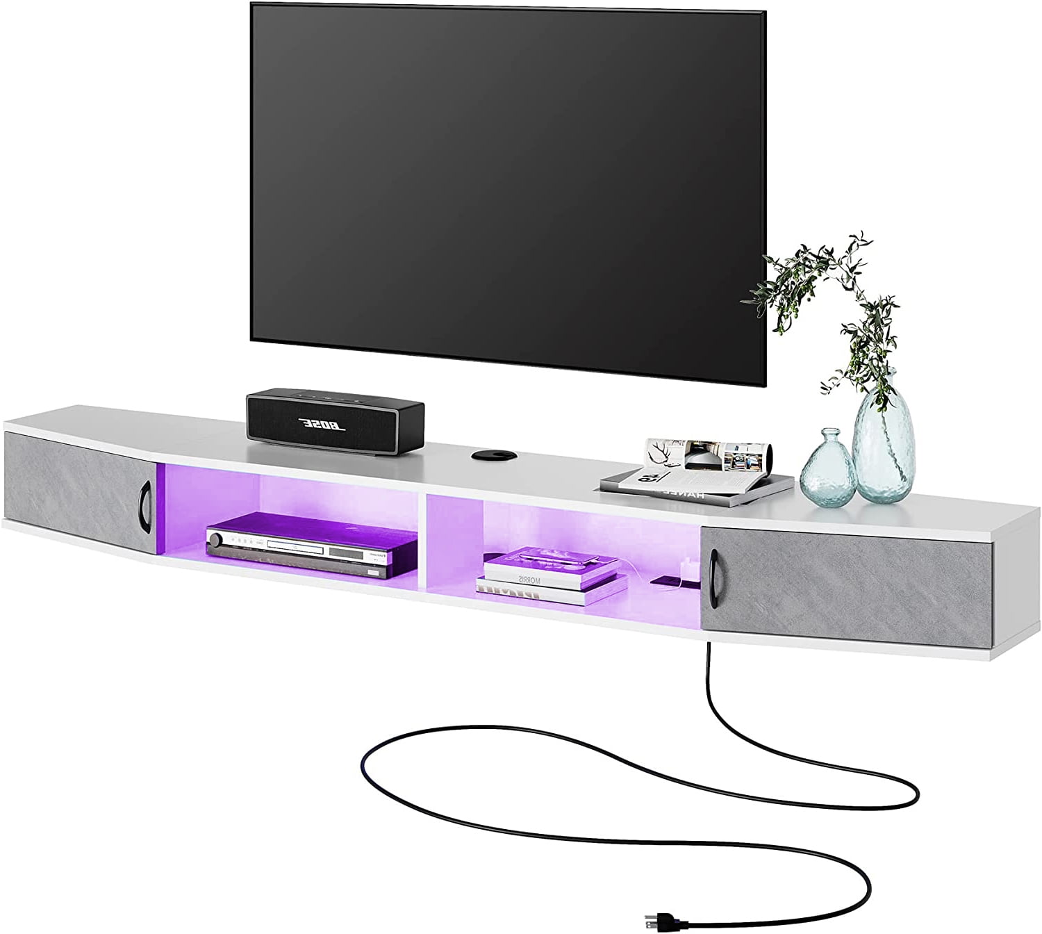 Fitueyes 16 Lights Floating TV Stand Shelf, Wall Mounted Shelf With