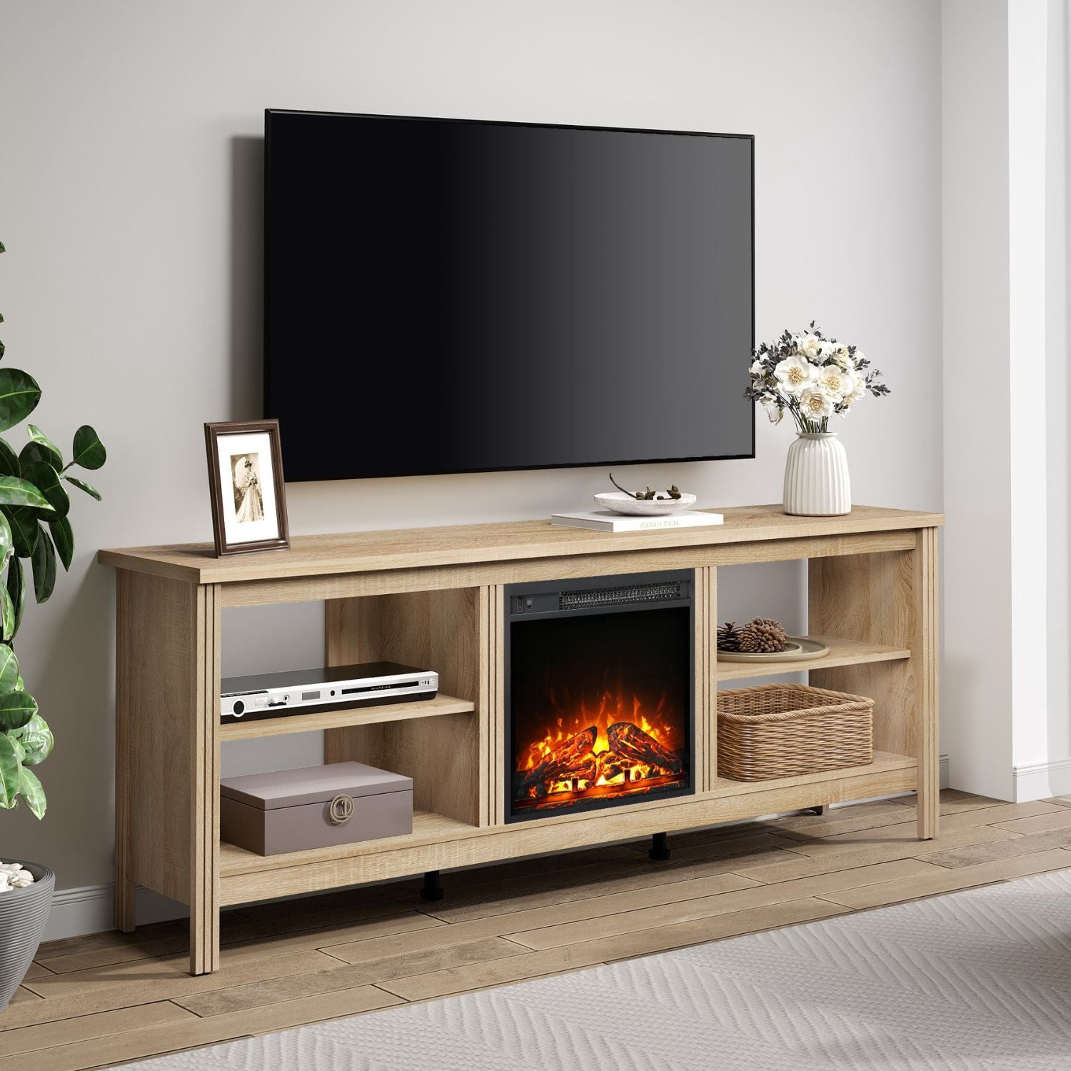 Fitueyes 70" Fireplace TV Stand for 75 Inch TV Entertainment Center ...