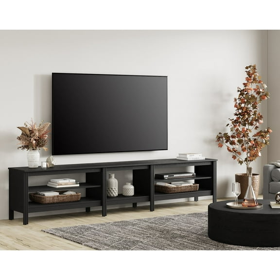 Fitueyes 94" Wood TV Stand for 85-100" TVs, Media Console with Open Shelves for Living Room Bedroom, black