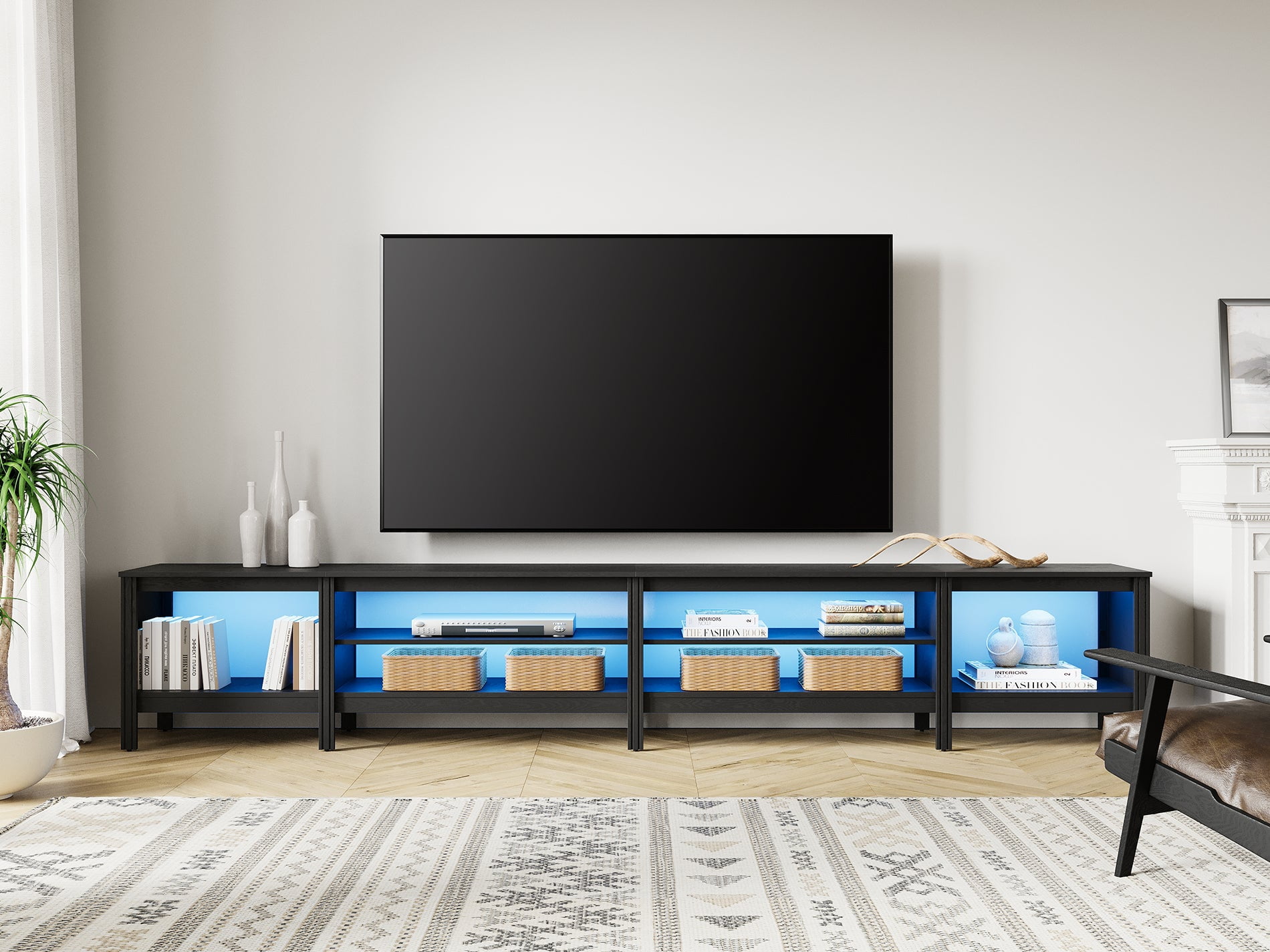 Fitueyes Modern TV Stand for 100 inch TVs, Wood TV Console Table for 80 ...