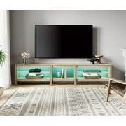 Fitueyes Oak TV Stand for 90 100 Inch TV Entertainment Center, Wood TV Table with Open Shelves & 16 Colors LED Light for Living Room, 94 inch