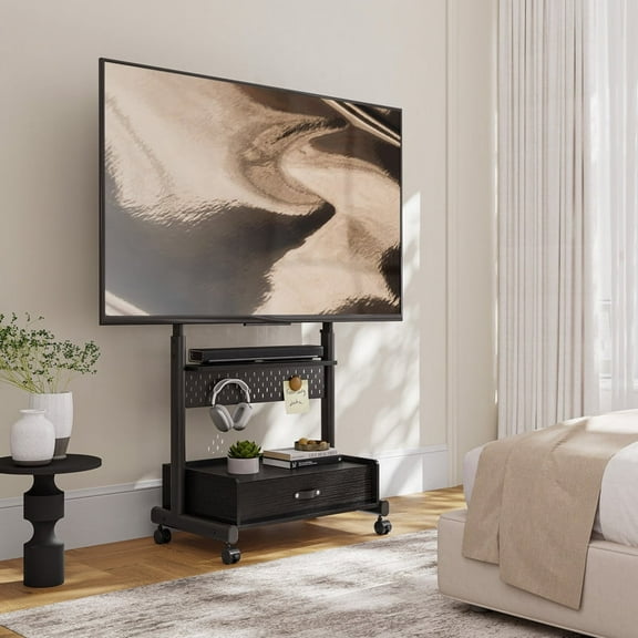 Fitueyes Rolling Tv Stand For 40-85 Inch, Mobile Tv Mount With Storage Drawer, Black