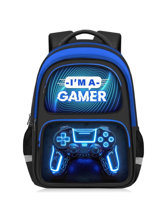 School Backpack for Boys - Gamer Boys Backpack for Kids Children Teens Elementary Middle School - 17″ Video Game Bookbag Travel Back Pack for Age 6-18