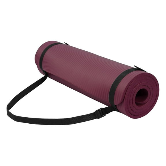 Fitvids 1/2-Inch Thick High Density Exercise Yoga Mat with Carrying Strap, Deep Wine