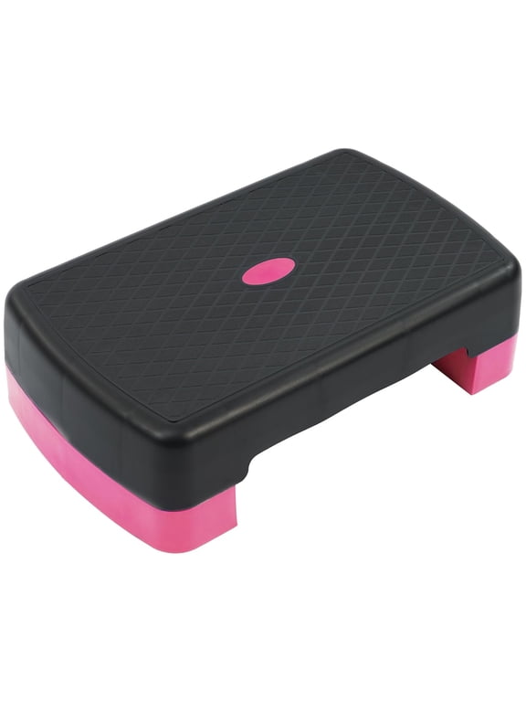 18" Workout Aerobic Stepper Platform with Adjustable Risers, Black/Pink