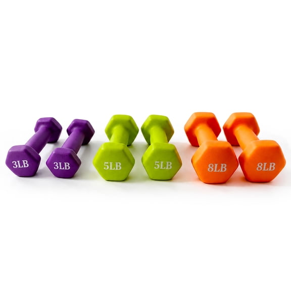 Fitvids 3, 5 & 8 lb Neoprene Dumbbell Set with Non-Slip Grip & Rack for Home Gym, 3 Pairs