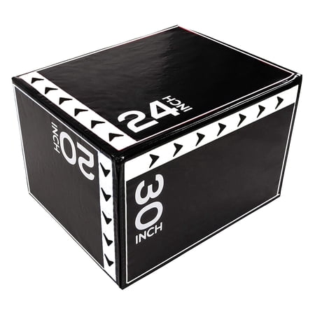 BalanceFrom Foam Plyometric Jump Box with 20”, 24”, and 30” Heights, 60 lbs, Black & White