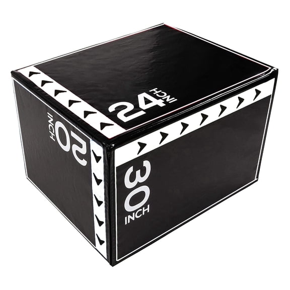 BalanceFrom Foam Plyometric Jump Box with 20”, 24”, and 30” Heights, 60 lbs, Black & White