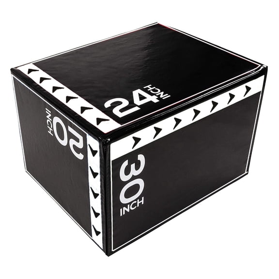 BalanceFrom Foam Plyometric Jump Box with 20”, 24”, and 30” Heights, 60 lbs, Black & White