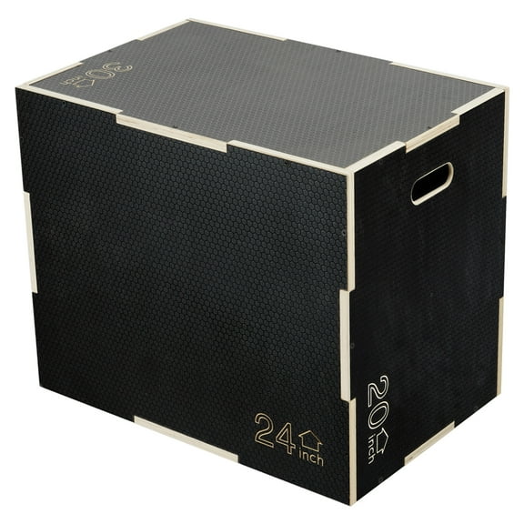 Fitvids 30" x 24" x 20" Wooden Plyometric Box Non-Slip Jump Platform, Black