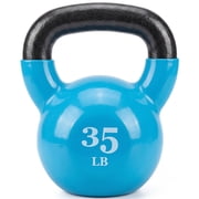 Fitvids 35 lb Vinyl-Coated Cast Iron Kettlebell Weight for Strength Training, Light Blue