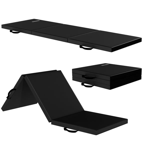 BalanceFrom Folding Exercise Mat, 2ft x 6ft Three Fold Exercise Mat with Carrying Handles for Yoga, MMA, Gymnastics and Home Gym Protective Flooring, 2-inch Thick, Black