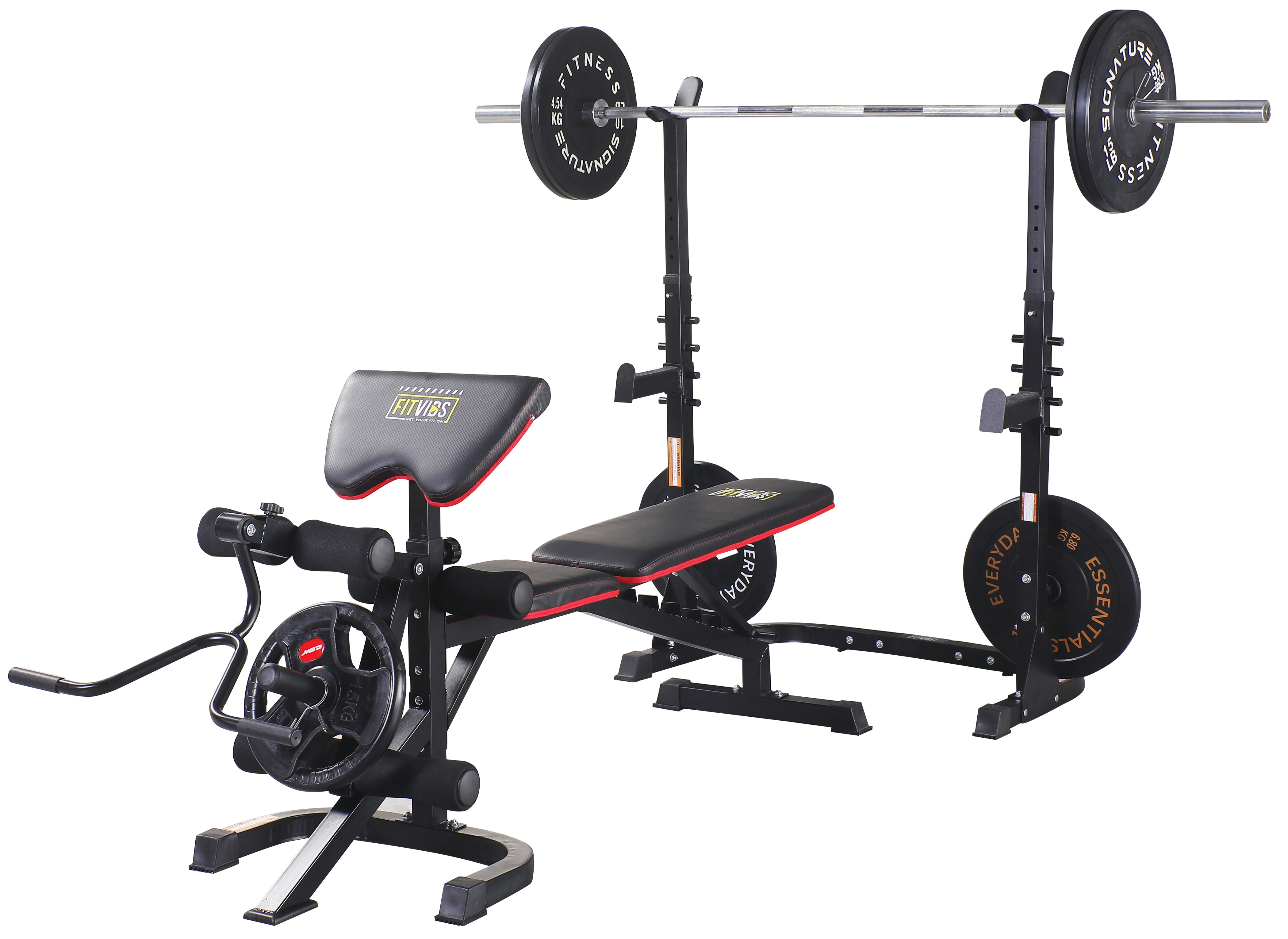 Fitvids LX600 Adjustable Olympic Workout Bench with Squat Rack, Leg Extension, Preacher Curl, and Weight Storage, 850-Pound Capacity (Barbell and Fitvids LX600 Adjustable Olympic Workout Bench with Squat Rack, Leg Extension, Preacher Curl, and Weight Storage, 850-Pound Capacity (Barbell and