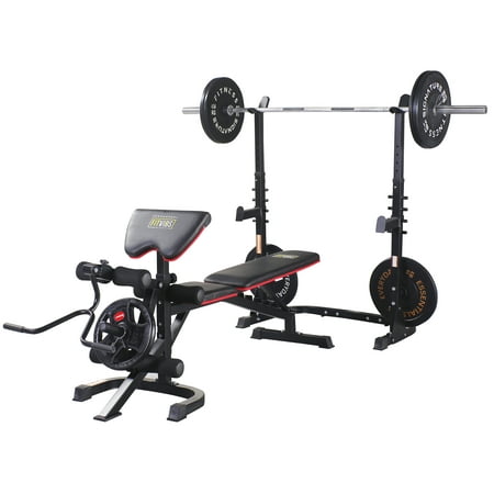 Fitvids LX600 Adjustable Olympic Workout Bench with Squat Rack, Leg Extension, Preacher Curl, and Weight Storage, 850-Pound Capacity (Barbell and weights not included)