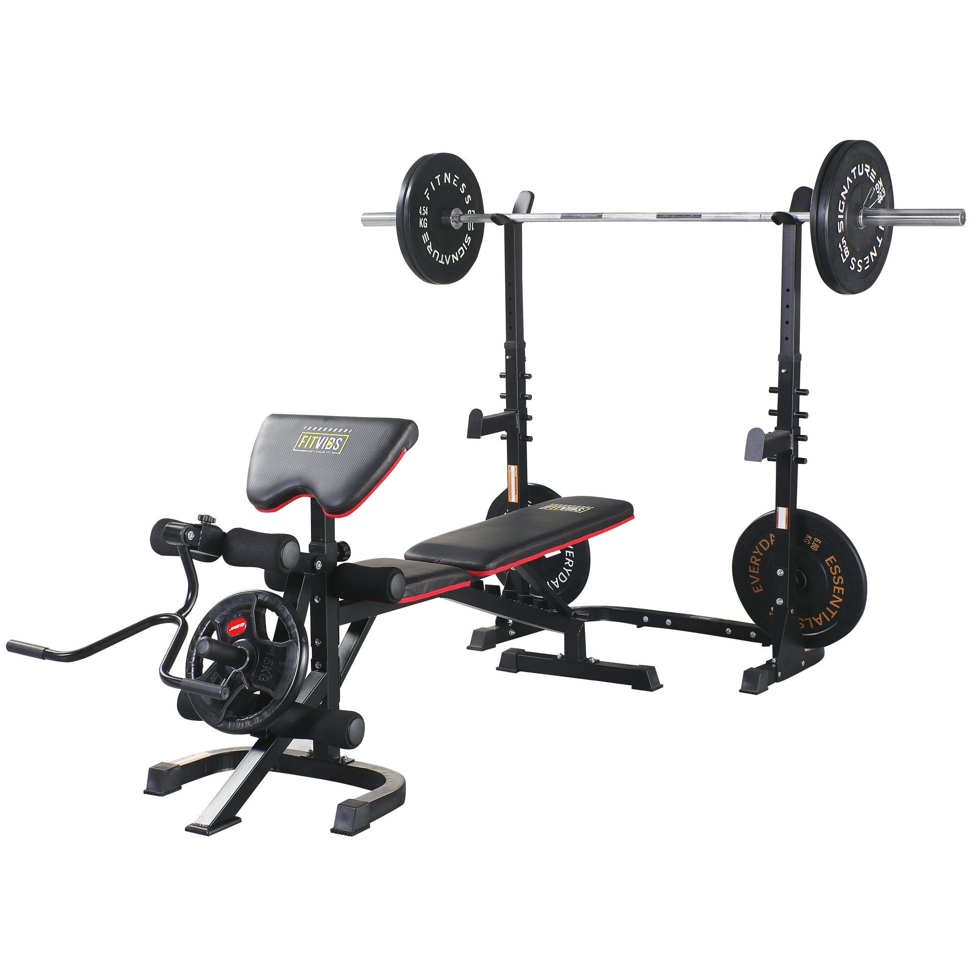 Fitvids LX600 Adjustable Olympic Workout Bench with Squat Rack, Leg Extension, Preacher Curl, and Weight Storage
