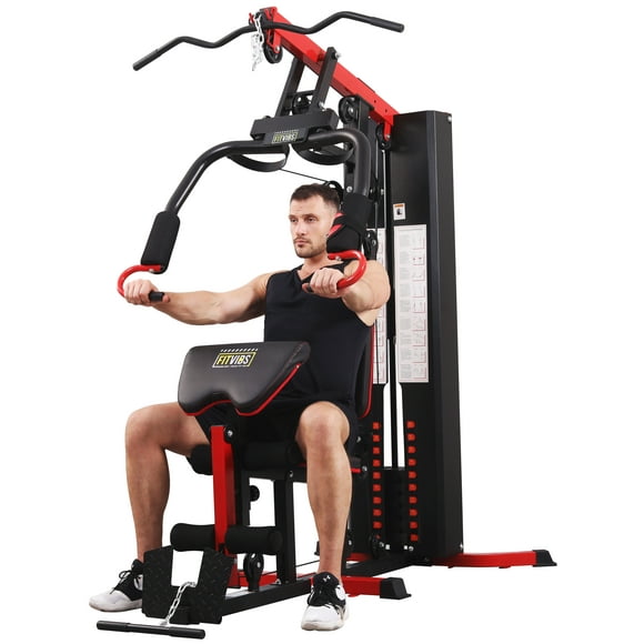 Fitvids LX750 Multifunctional Full Home Gym System Workout Station with 122.5 Lbs Weight Stack, One Station, Comes with Installation Instruction Video, Ships in 5 Boxes