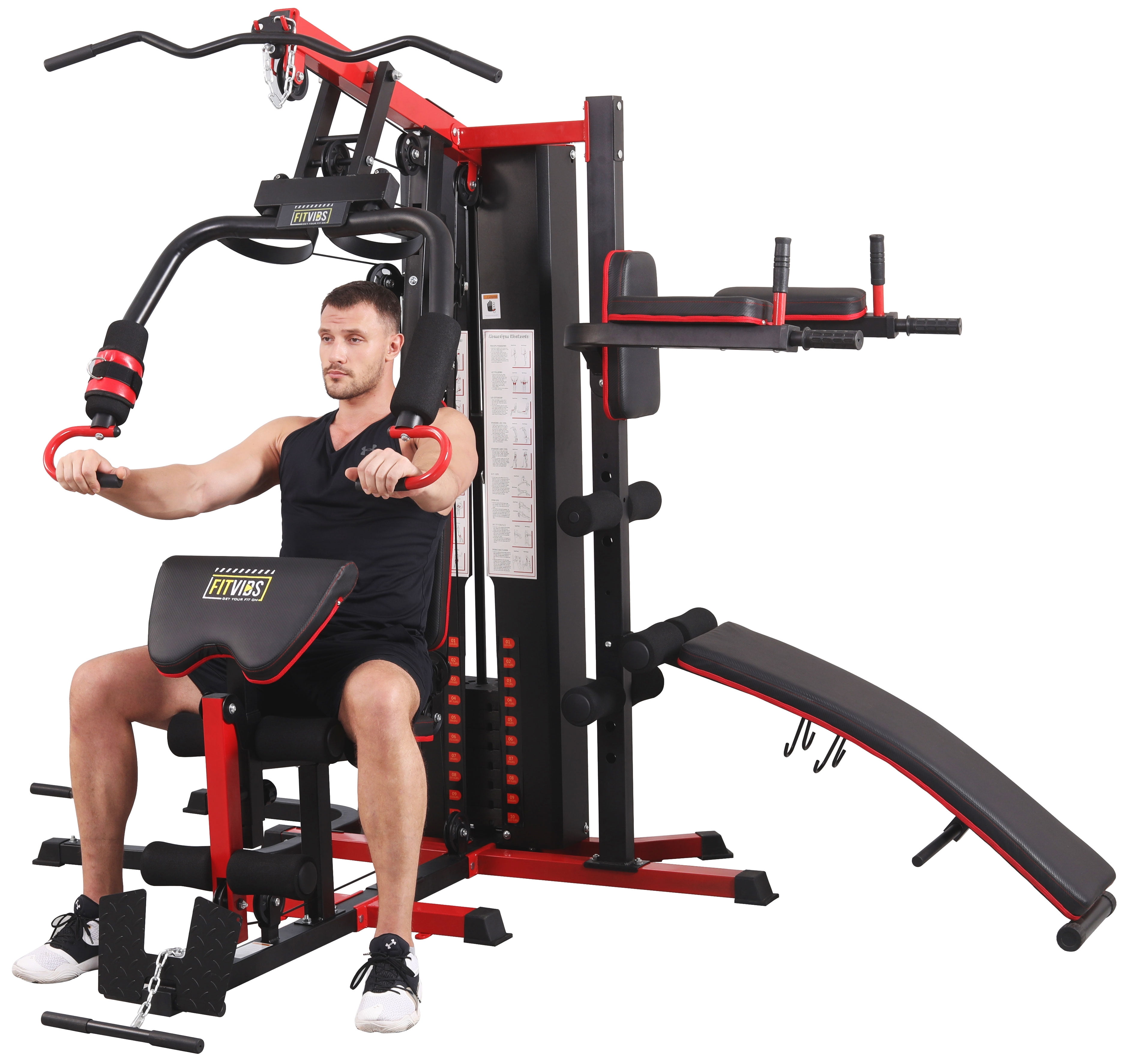 Fitvids LX900 Home Gym System Workout Station with 330 Lbs of Resistance,  122.5 Lbs Weight Stack, Three Station, Comes with Installation Instruction  Video, Ships in 7 Boxes 