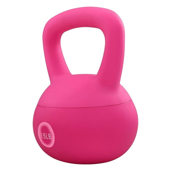 Fitvids Soft Kettlebell with Ergonomic Grip, Iron & Sand Filled, 15 Pounds, Pink