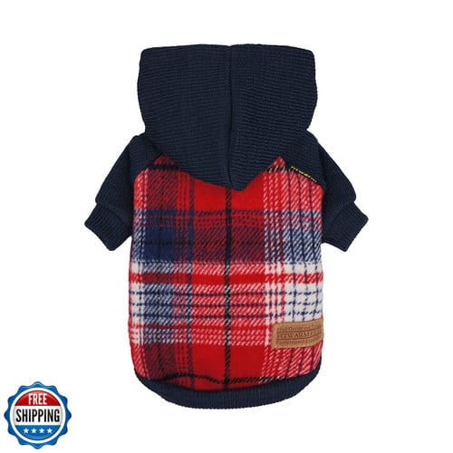 Fitwarm Tartan Plaid Dog Hoodie Knitted Dog Clothes for Small Dogs Boy Pet