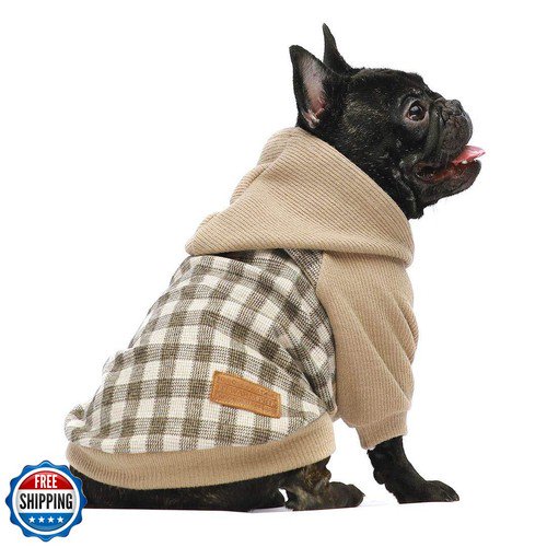Fitwarm Tartan Plaid Dog Hoodie Knitted Dog Clothes for Small Dogs Boy Pet