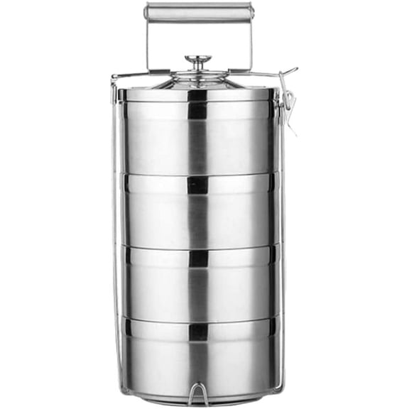 Fityle Thermal, Vacuum Insulated Food Carrier Bento Box Insulating Stainless Steel Containers for Travel Hiking Camping - 4 Tier