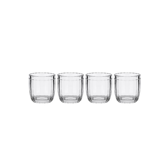 Fitz and Floyd Beaded 10 oz Clear Double Old Fashion Glass (Set of 4)