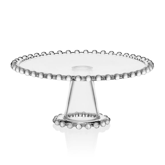 Fitz and Floyd Beaded 10.75 in Clear Glass Cake Stand
