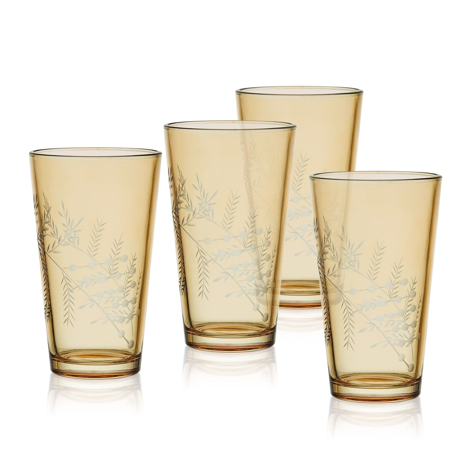 Fitz and Floyd Gold Wildflower Highball Glasses Set of 4