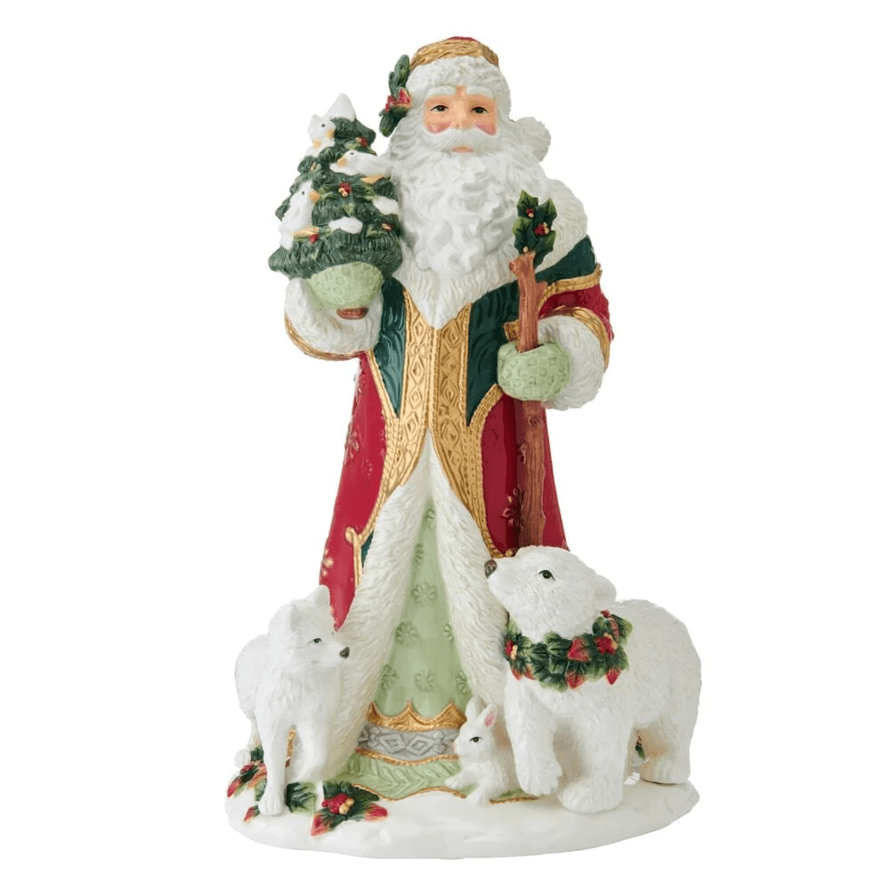 Fitz And Floyd Green Santa Serving Bowl – 13.5 Inch Holiday Decor Ceramic Bowl For Sides, Candy, Potpourri & Christmas Table