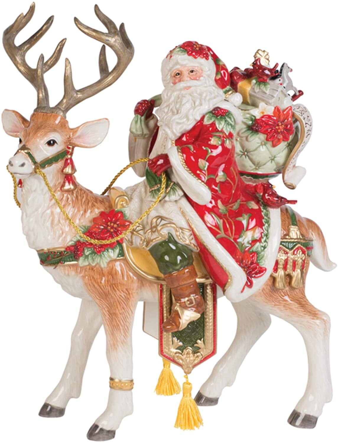 Festive Ceramic Santa and Deer Figurine with Gold Accents