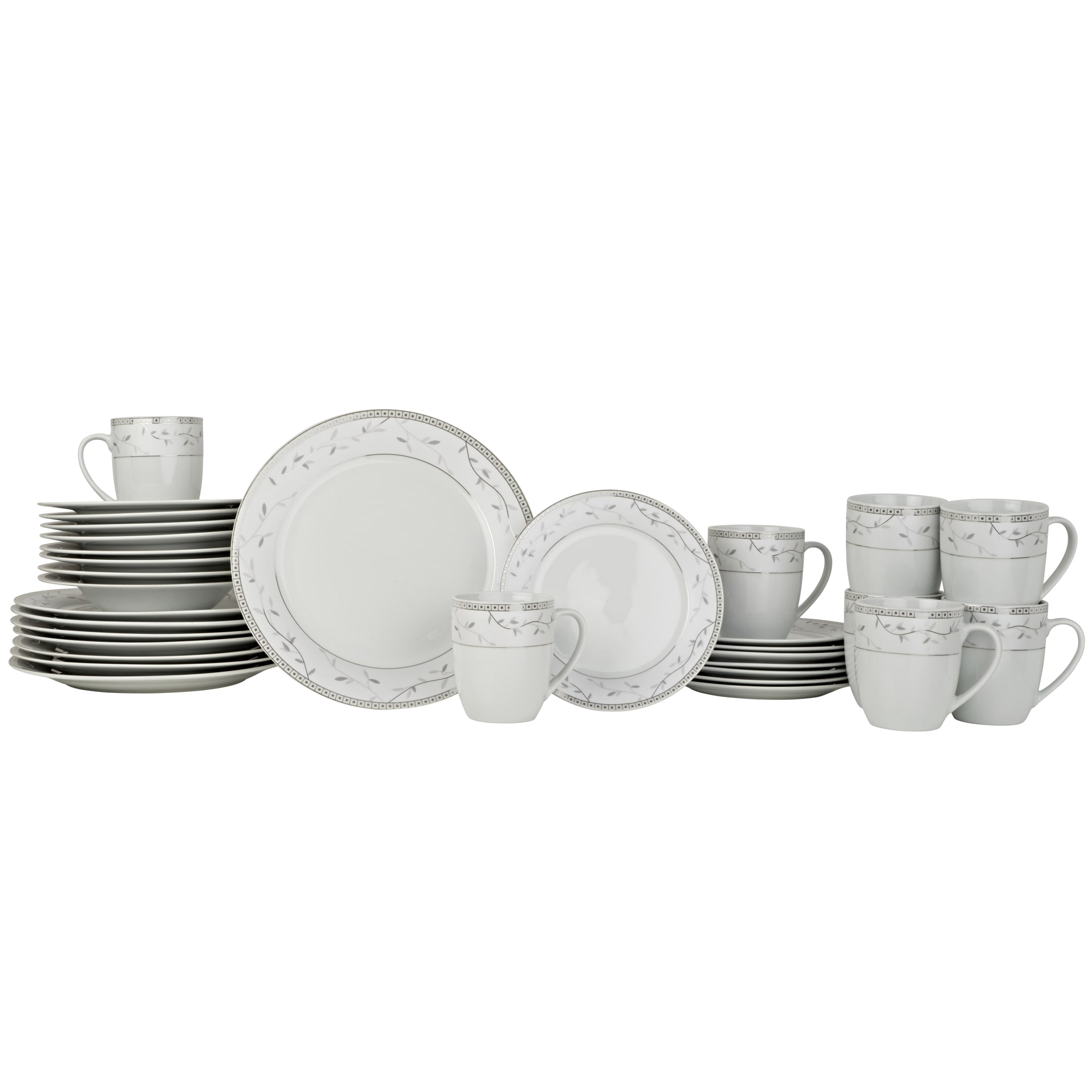 Fitz and Floyd Platinum Vine 32-Piece White Porcelain Tableware