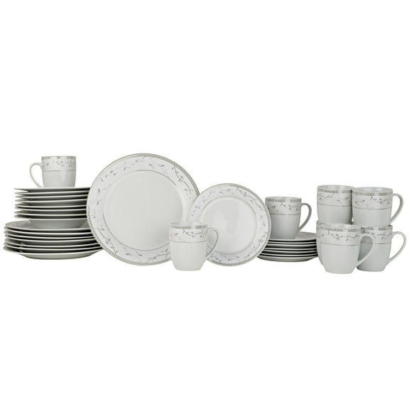 Fitz and Floyd Platinum Vine 32-Piece White Porcelain Tableware Set (service for 4)