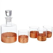 Fitz and Floyd, Round, Copper Gold, Clear Glass Whiskey Decanter Set with 4 Whiskey Glasses, 5-Piece