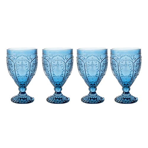 Royal Blue Embossed Glass Goblet Set of Four