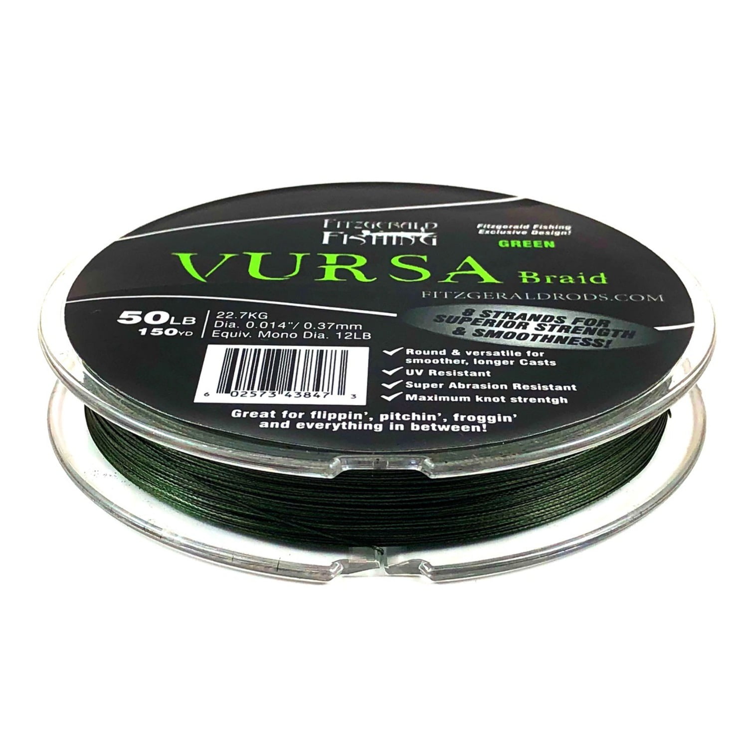 Fitzgerald Fishing Vursa Braid Line, 40LB, Green, 300yds,