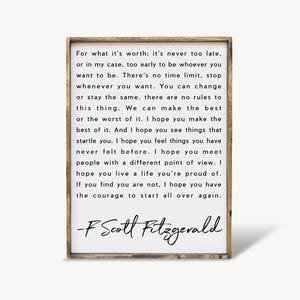 Fitzgerald Inspirational Literary Quote Poster, 8x12 UNFRAMED
