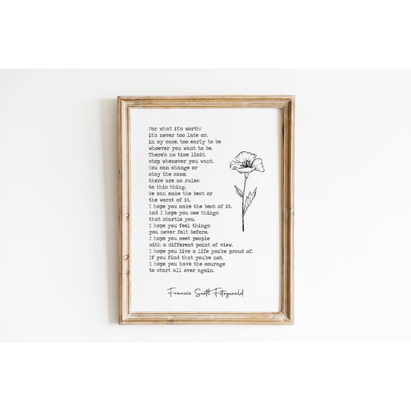 Fitzgerald Quote Typography Boho Home Wall Decoration, Unframed Paper Poster 11x14in