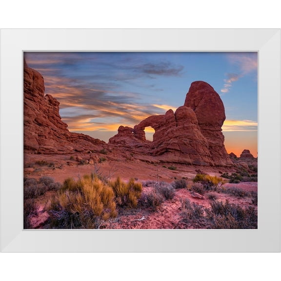 Fitzharris, Tim 14x12 White Modern Wood Framed Museum Art Print Titled - Delicate Arch at Sunset-Arches National Park-Utah-USA
