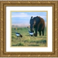 thumbnail image 1 of Fitzharris, Tim 27x26 Gold Ornate Wood Framed with Double Matting Museum Art Print Titled - Crowned Cranes with Elephant-Amboseli National Park-Kenya, 1 of 4