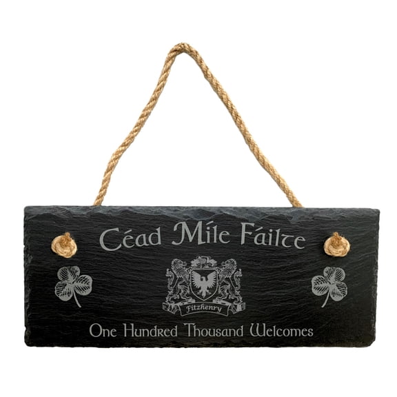Fitzhenry Irish Coat of Arms Slate Plaque Blessing - Cad Mle Filte
