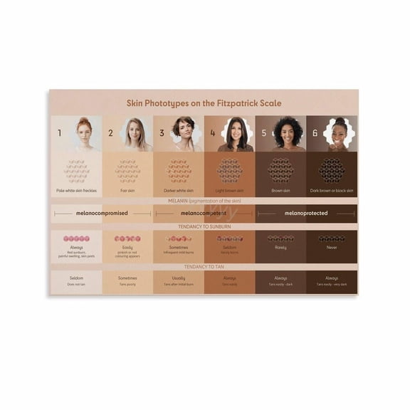 Fitzpatricks Scale Skin Color Classification Chart Poster 10 Canvas Painting Posters And Prints Wall Art Pictures for Living Room Bedroom Decor