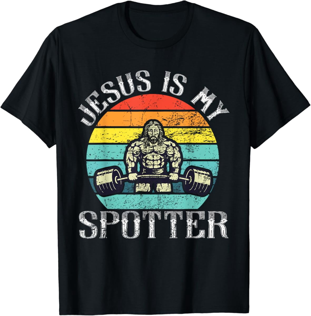 Fitzy Jesus Is My Spotter Retro Weightlifting Gym Fitness Workout T ...