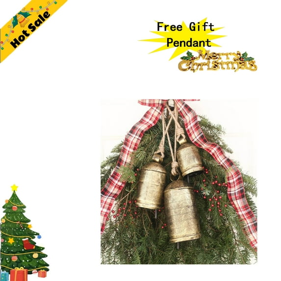Fiudx Christmas decorations,Set Of 3 Christmas Bell Brass Cow Shabby Style Rustic Metal Hanging Giant Cow Bells Decor,Christmas Decor Clearance