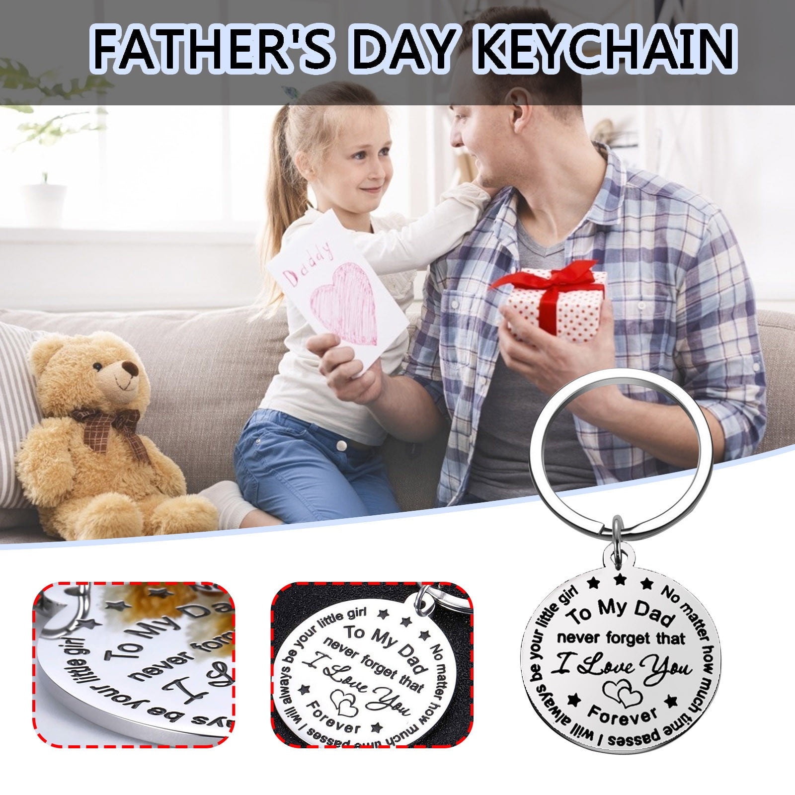 Best Dad Ever Keychain Gift From Son Or Daughter – Stainless Steel Military Dog Tag Keyring For Father's Day, Birthday - View #3